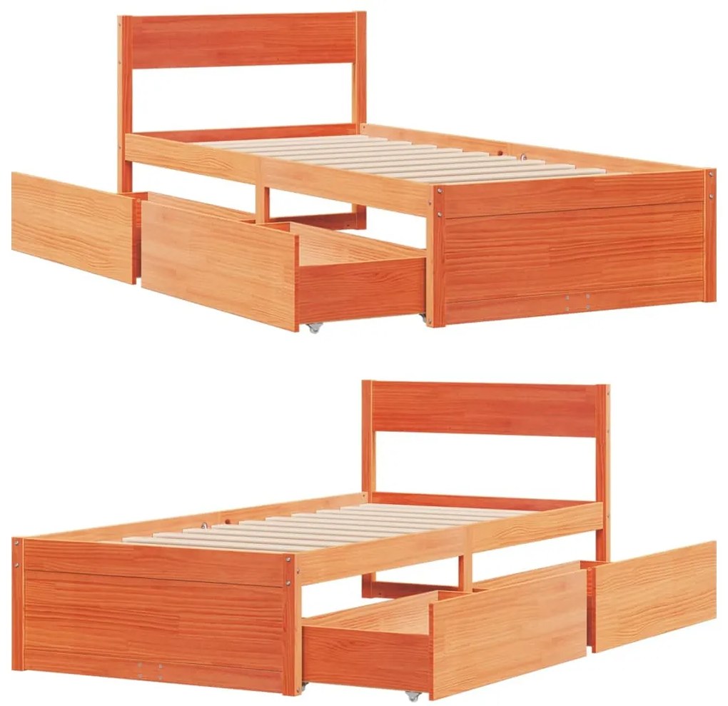 Cama sem colchão 75x190 cm madeira de pinho maciça castanho-mel