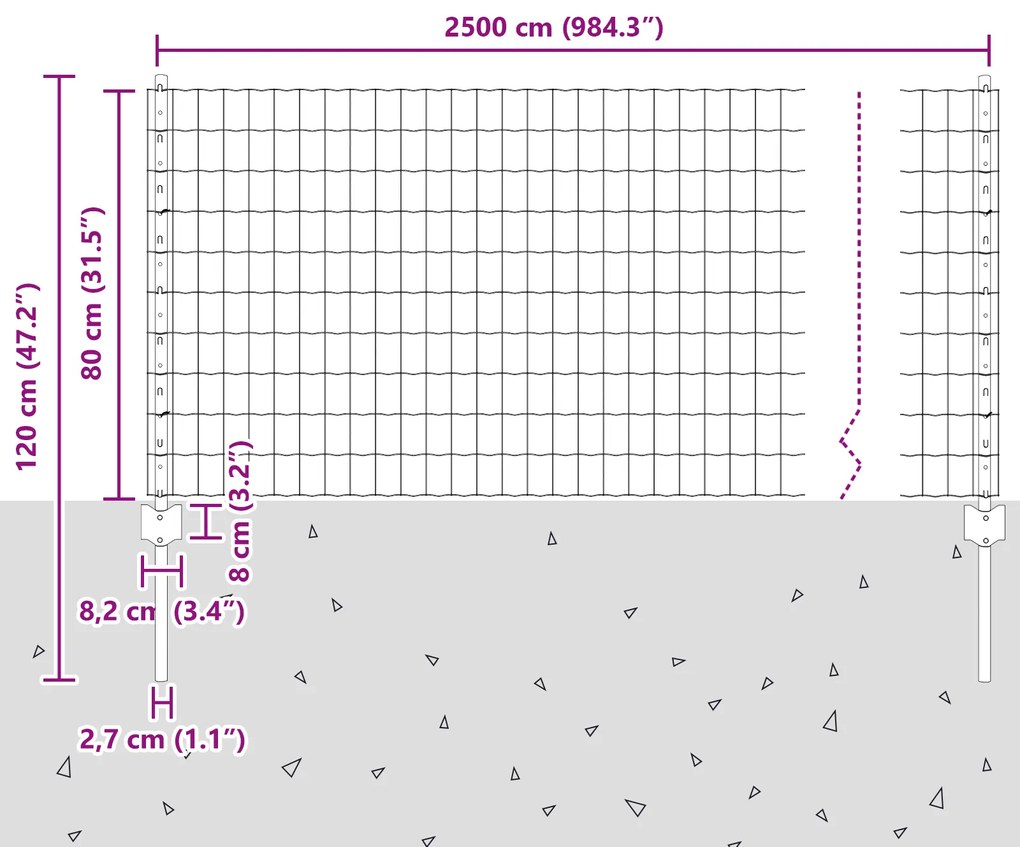 Cerca Euro com 11 Postes Cinza 0,8x25 m Aço