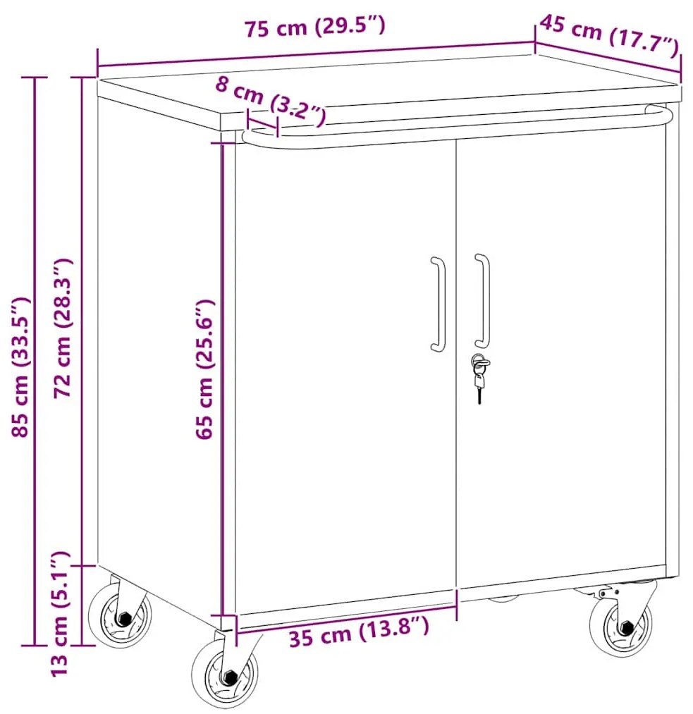 Gabinete de Ferramentas vidaXL com Rodas e Tranca Preto 75x45x85 cm Aç