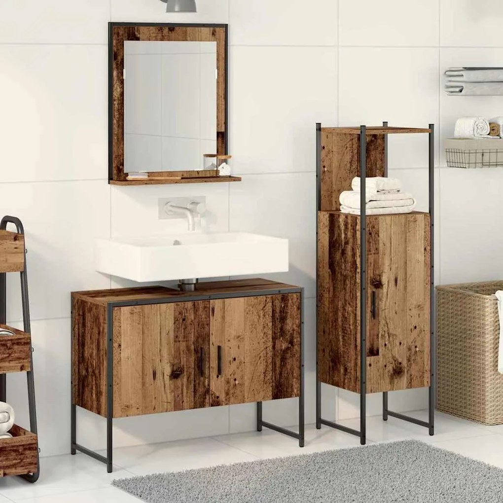 vidaXL Conjunto de Móveis para Banheiro com porta 3 pcs Castanho