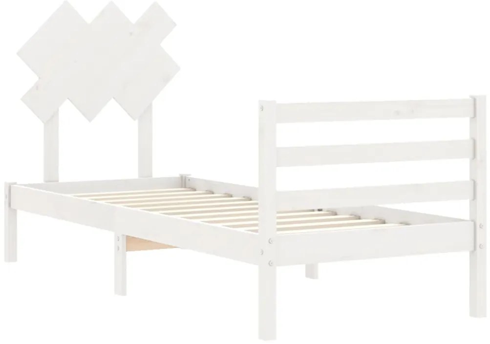 Estrutura cama de solteiro c/ cabeceira madeira maciça branco