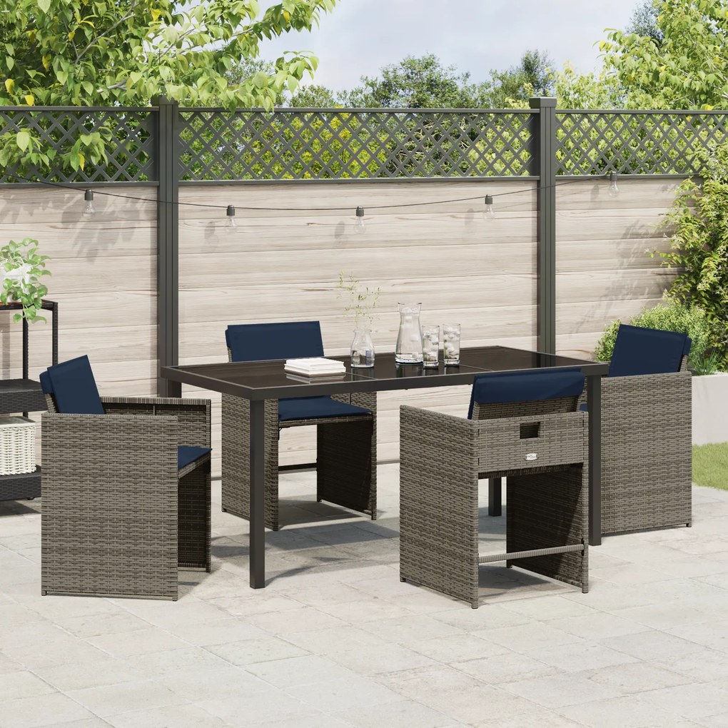 Conjunto de Jantar de Jardim de 5 Peças com Almofadas Cinzas em Rattan