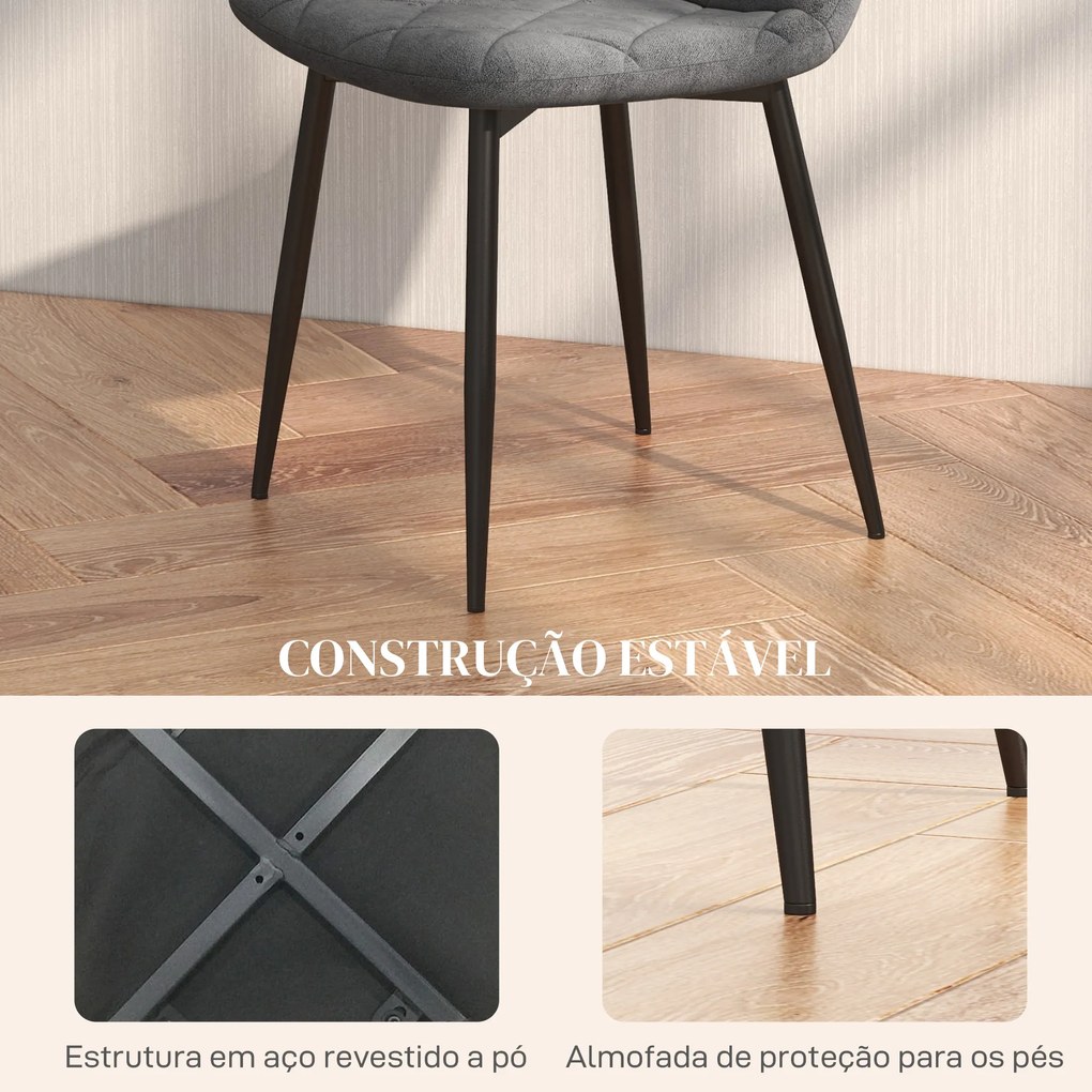 Conjunto de 4 Cadeiras de Jantar Modernas Cadeiras de Cozinha Estofadas em Veludo com Pés de Aço 45x54x87 cm Cinza