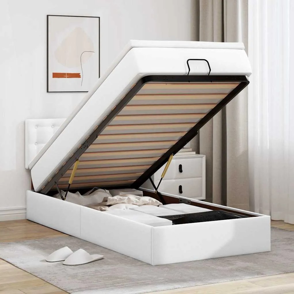 vidaXL Estrutura de cama otomana com colchão 90x190 cm branco puro