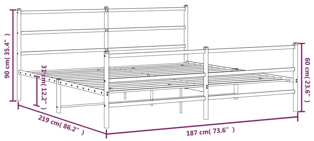 Estrutura de cama com cabeceira e pés 183x213 cm metal preto
