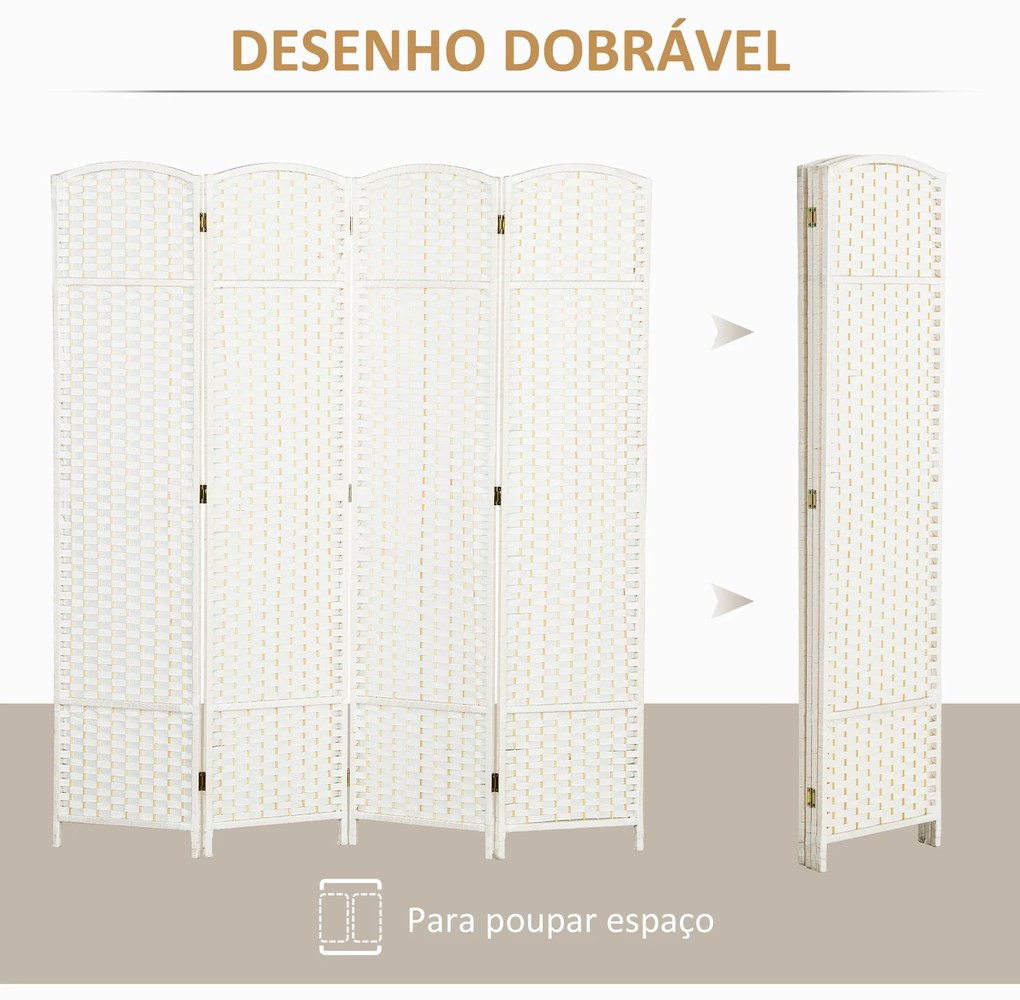 Biombo de 4 Painéis Separador de Ambientes Dobrável 160x170 cm para Sala de Estar Dormitório Escritório Branco