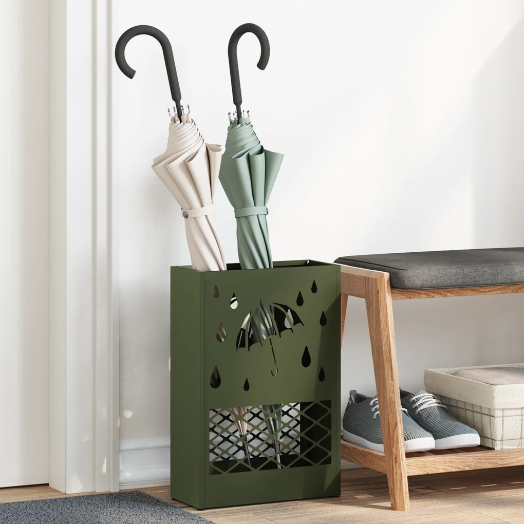 vidaXL Suporte de Guarda-Chuva Verde-Azeitona da , 28x12x41 cm, Aço