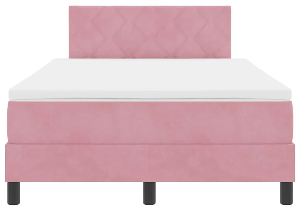Cama Box Spring vidaXL com Colchão e LED Rosa 120x200 cm Veludo