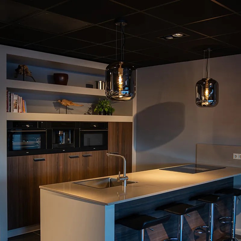Candeeiro de suspensão design preto com vidro fumê - Bliss Moderno,Retro