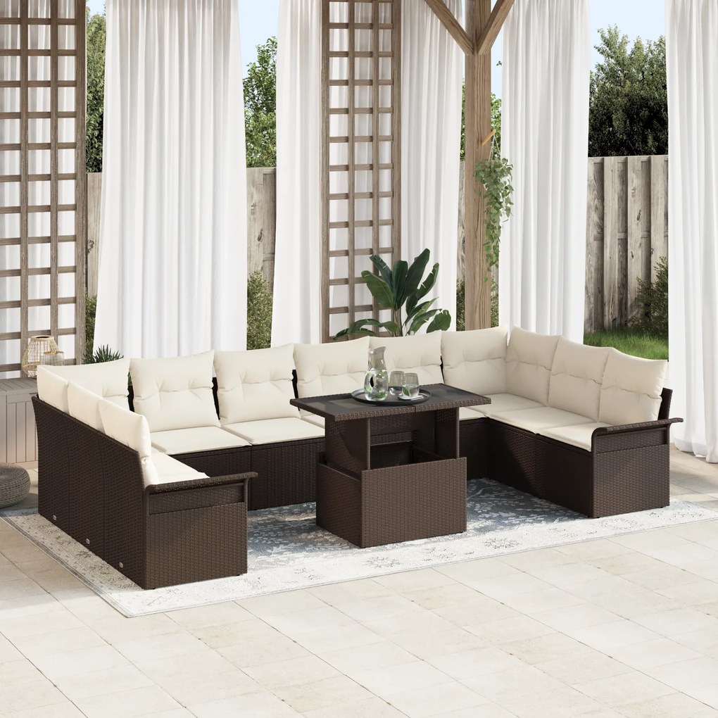 vidaXL Conjunto de Sofá para Jardim com Almofadas Castanho Rattan Poliéster