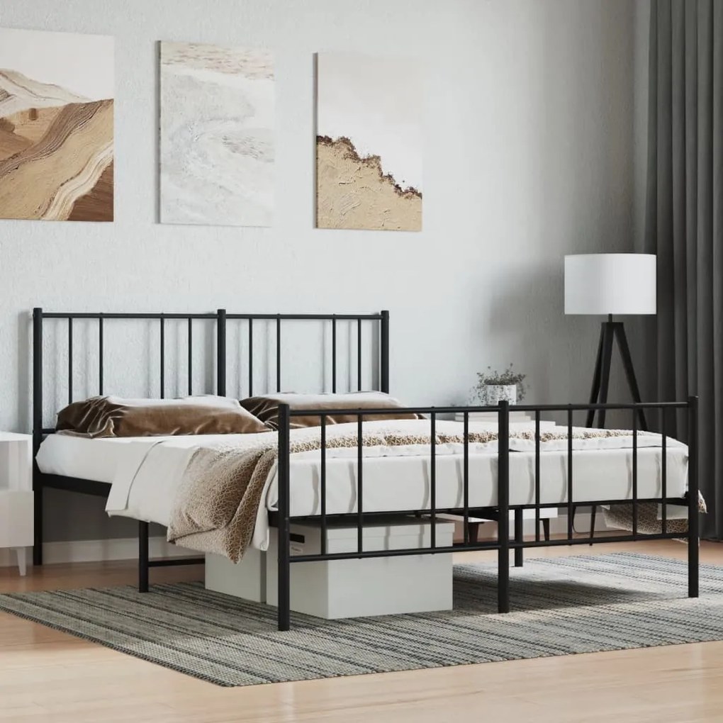 vidaXL Estrutura de cama com cabeceira e pés 140x200 cm metal preto