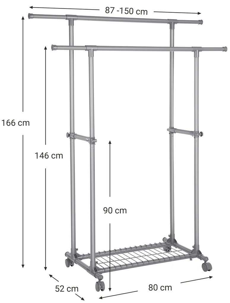 Cabide Guarda roupas com Rodas 87 x 52 x 166 cm Cinzento