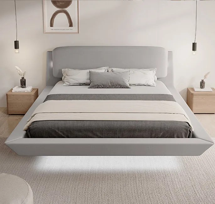 Cama de Casal Flutuante "Beatrice" em Cinzento - 150x190 cm – Design M