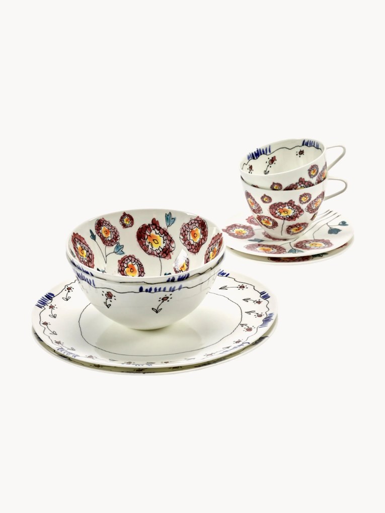 Serax x Marni, Serviço de pequeno-almoço Midnight Flowers, 2 pessoas, conjunto de 6