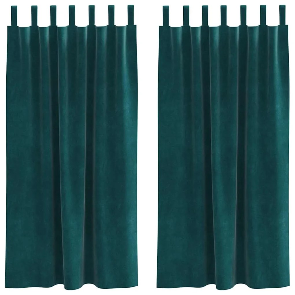 Cortinas Blackout vidaXL com Laços de Suspensão 2 pcs Verde Escuro Vel