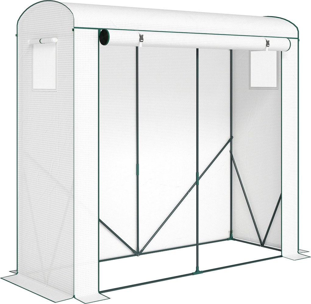 Outsunny Estufa com janelas em tela e porta enrolável, estufa de película em aço 200 x 75 x 188 cm Branco | Aosom Portugal