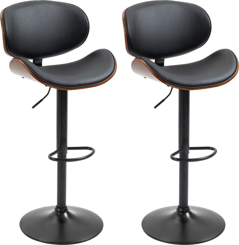 Conjunto de 2 cadeiras de bar com banco regulável em altura, revestimento sintético, 53 x 52 x 92-112 cm, preto