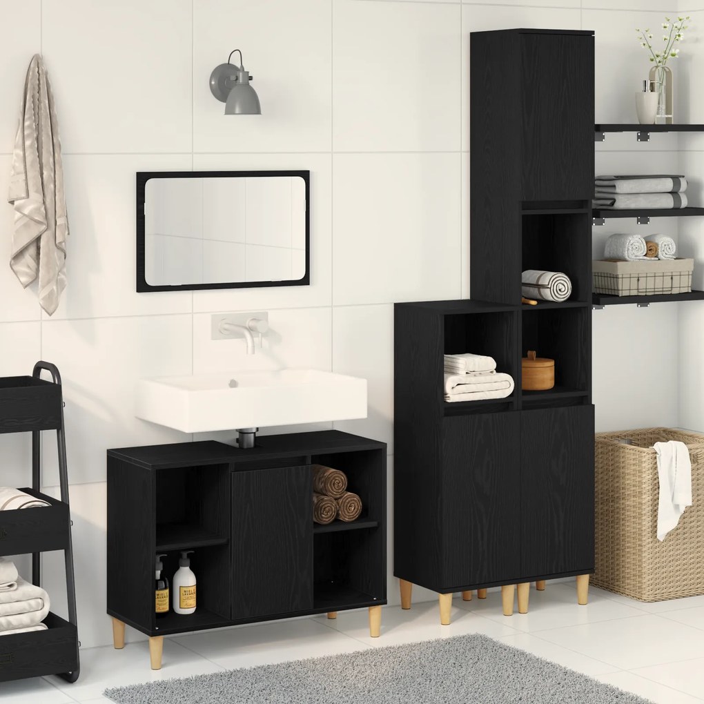 Conjunto de Móveis para Banheiro vidaXL com 3 Peças Carvalho Preto Madeira Derivada