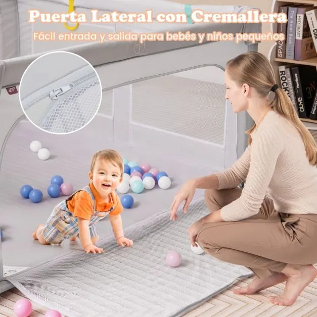 Parque infantil para bebés com 50 bolas oceânicas e 4 pegas com porta para 0-3 anos. 127 x 127 x 72,5 cm Cinzento