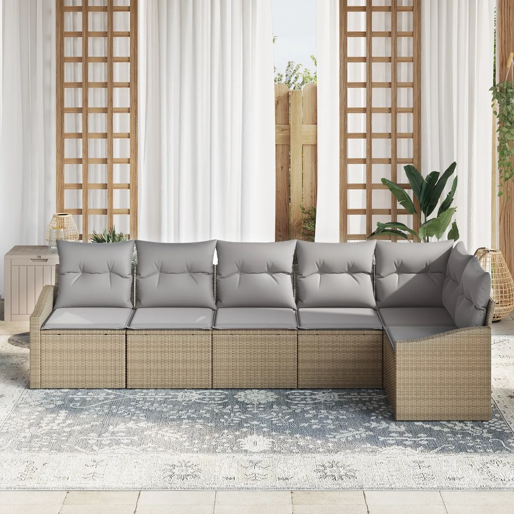 Conjunto de Jantar de Jardim de 6 Peças com Almofadas Bege em Rattan S