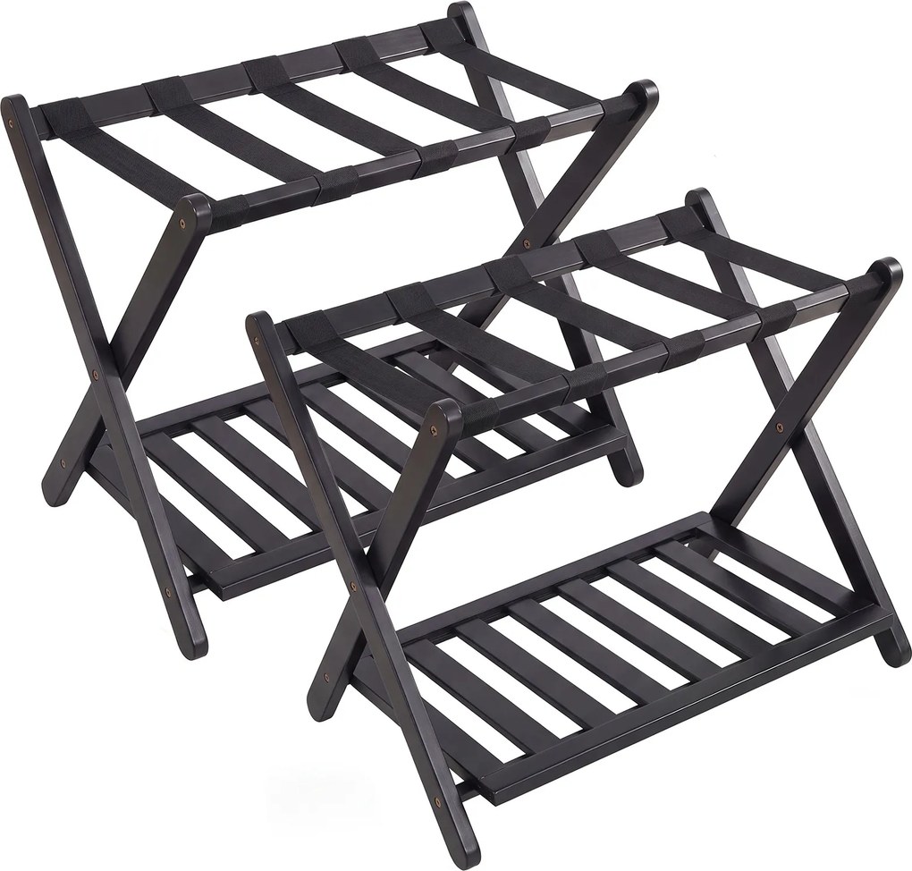 Conjunto de 2 Suportes para Malas Dobráveis, 68 x 41 x 57 cm, Dois Níveis de Arrumação, Preto