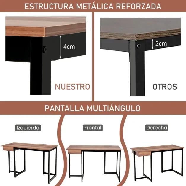 Mesa de escritório com estrutura de metal, pés ajustáveis, mesa de trabalho moderna para estudo 120 x 55 x 75 cm Castanho