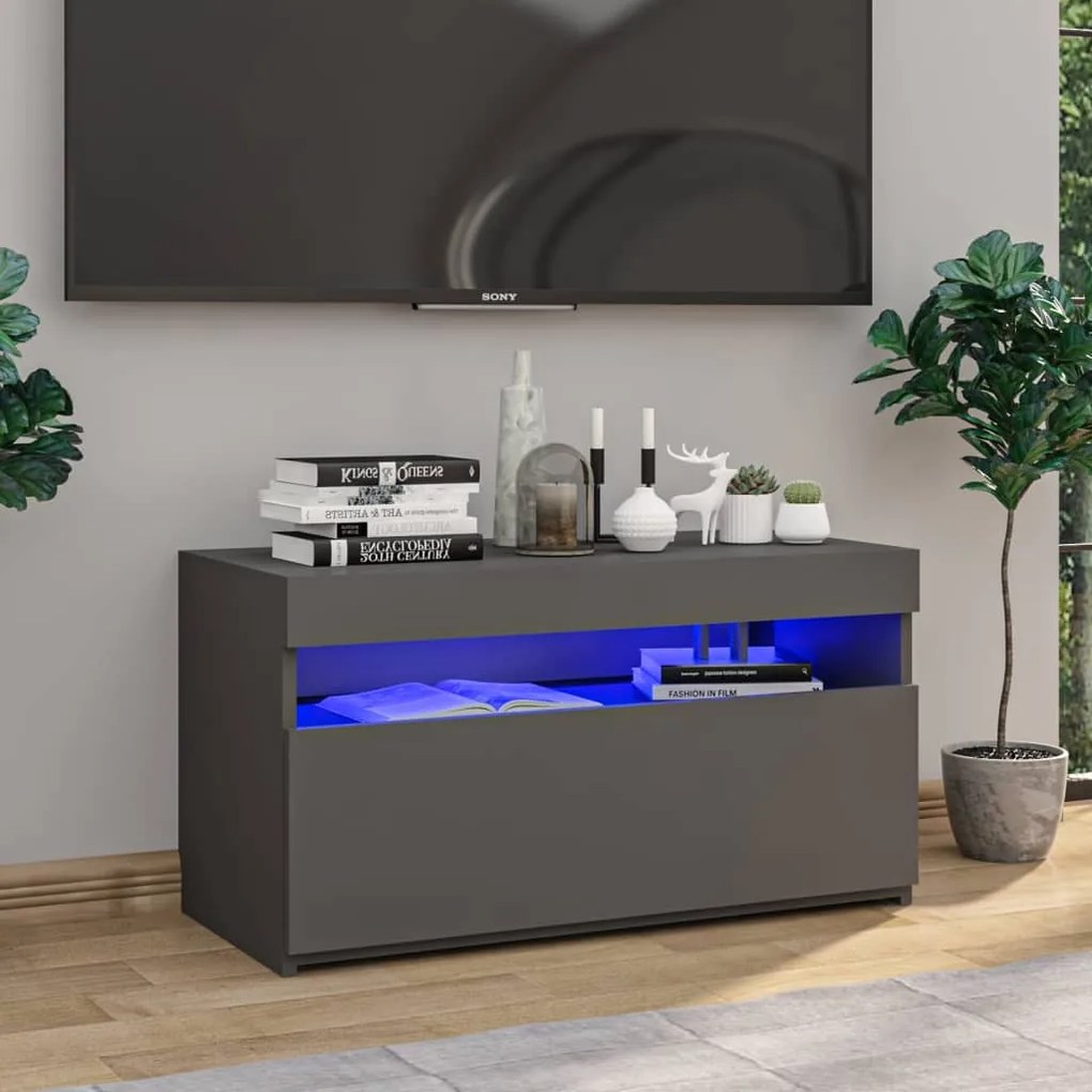 804395 vidaXL Móvel de TV com luzes LED 75x35x40 cm cinzento