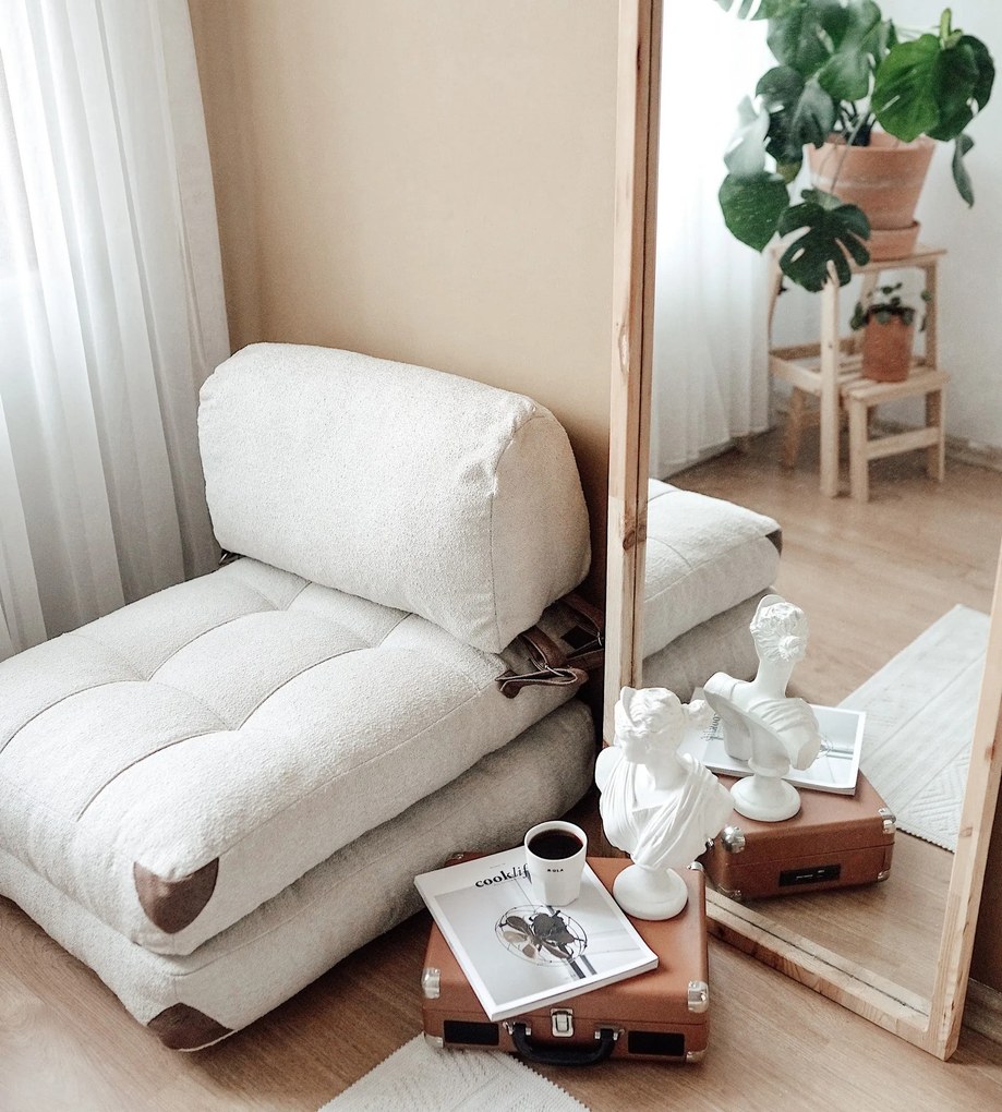 Sofá-Cama Fold 1 Lugar – Creme – 80x70x60 cm