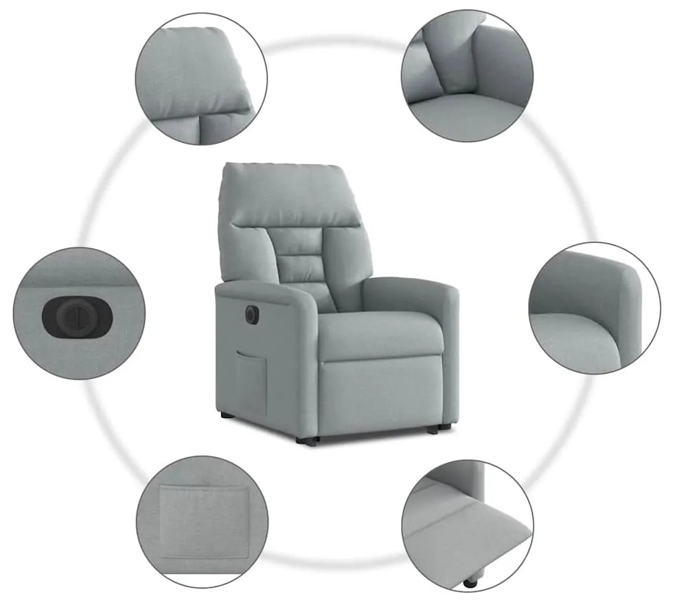 Poltrona reclinável elevatória elétrica tecido cinzento-claro
