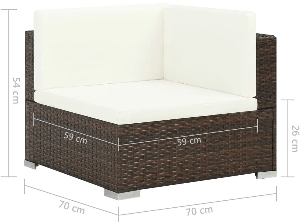 8 pcs conjunto lounge jardim c/ almofadões vime PE castanho