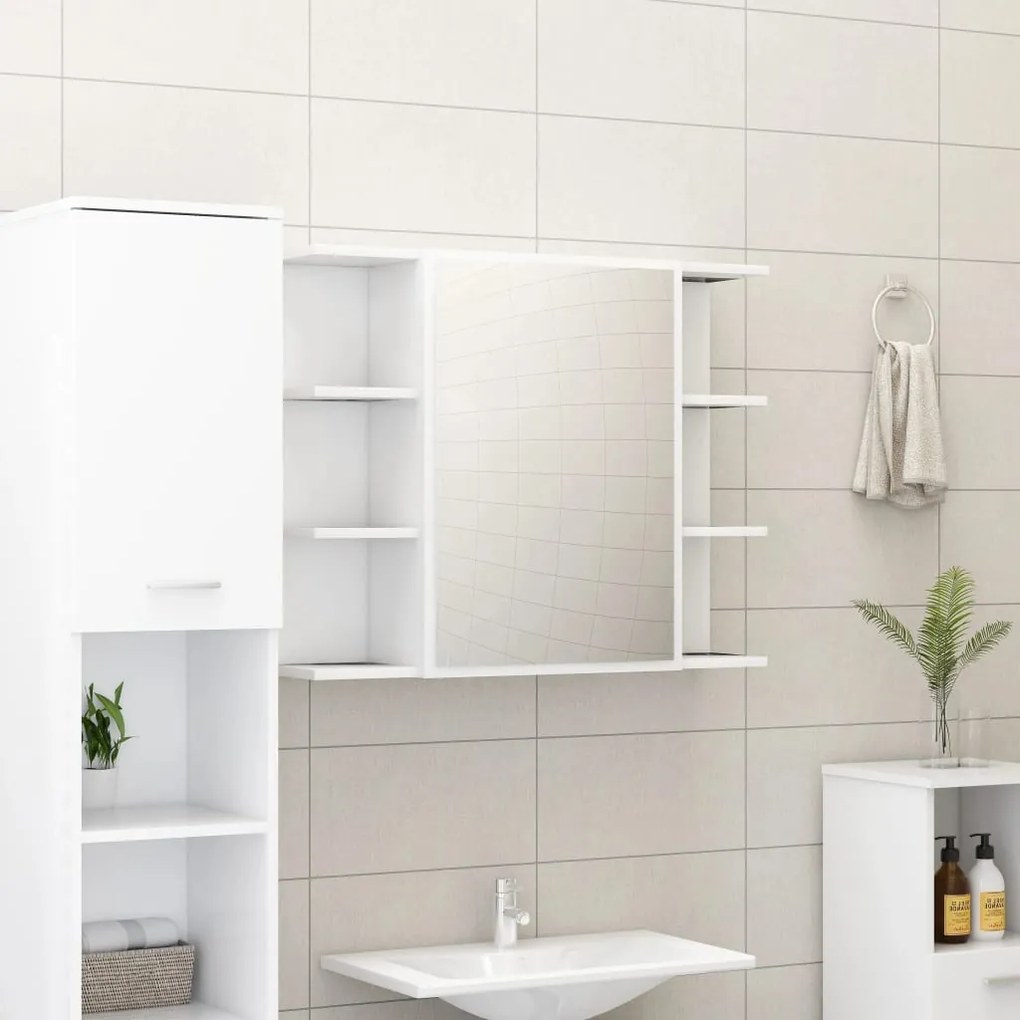 802606 vidaXL Armário casa banho c/ espelho 80x20,5x64cm contraplacado branco