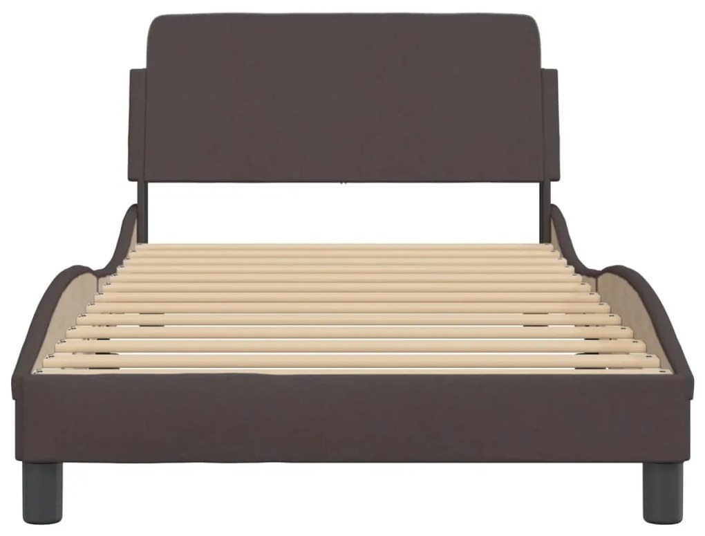 Estrutura de cama sem colchão 100x200 cm tecido castanho-escuro