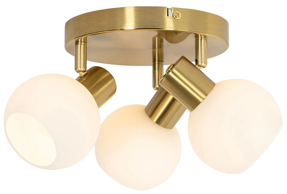 Candeeiro de teto spot dourado com vidro opal 3 luzes ajustável - Anouk Art Deco