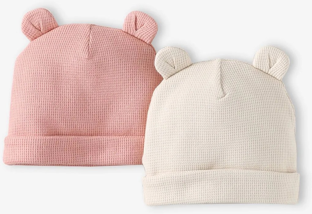 Lote de 2 gorros com orelhas de urso, para recém-nascido rosado