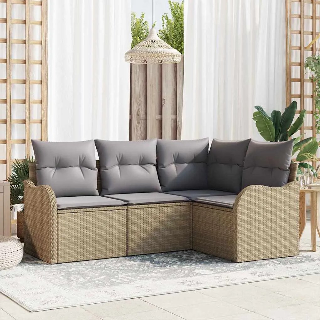 vidaXL Conjunto de Sofás para Jardim em 4 Peças com Almofadas em Rattan Sintético Bege