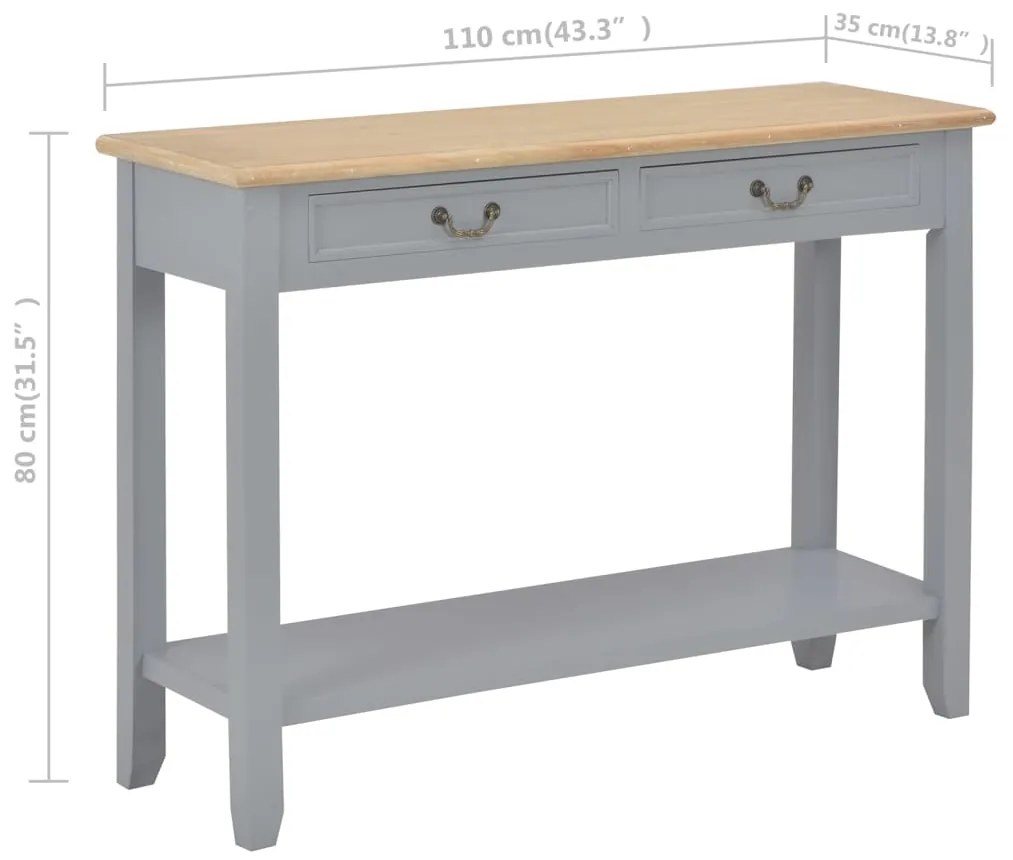 Mesa consola 110x35x80 cm madeira cinzento