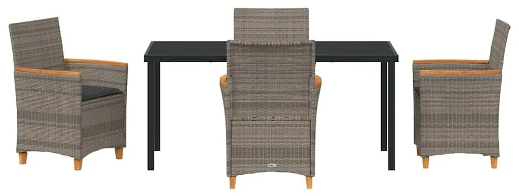 Conjunto de Jantar de Jardim com 5 Peças com Almofadas Cinza em Rattan