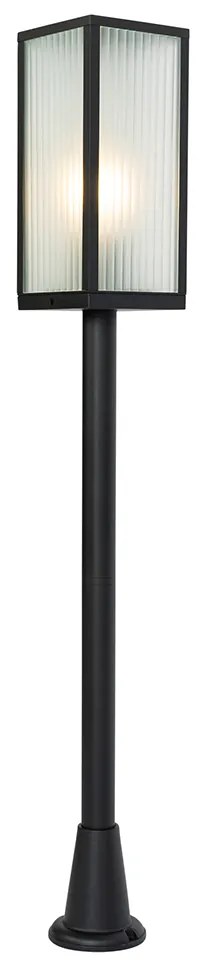 Candeeiro de pé para exterior preto com vidro canelado 100 cm IP44 - Charlois Ribbed