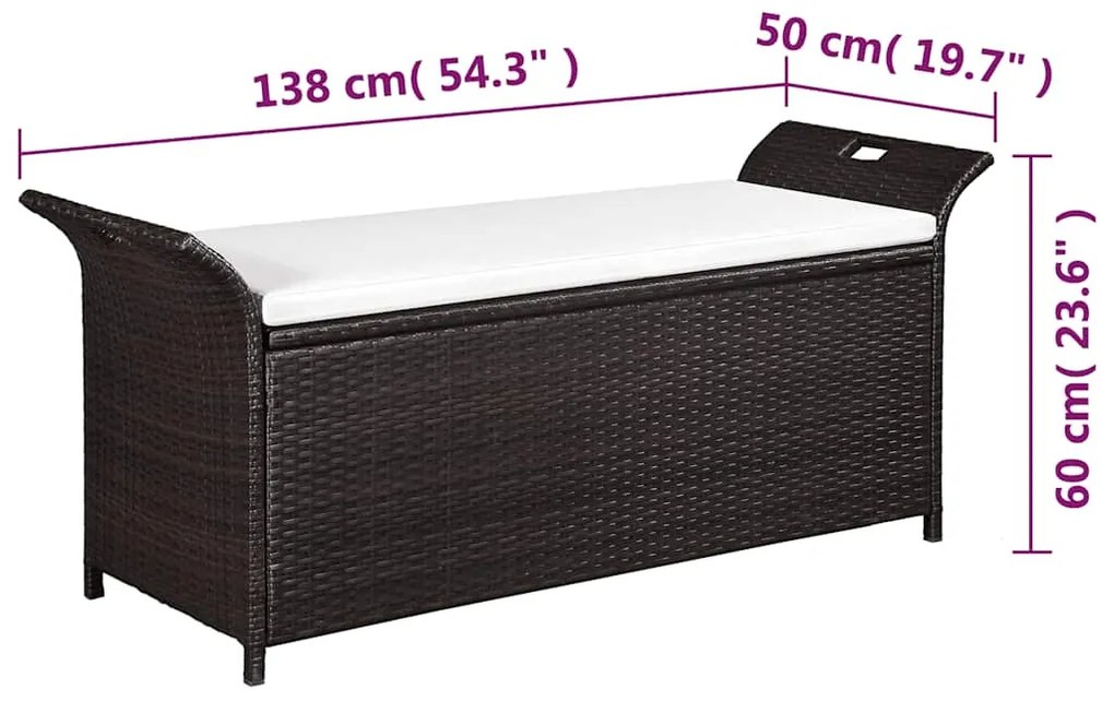 Banco de arrumação com almofadão 138 cm vime PE castanho