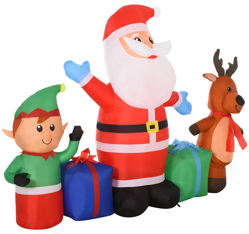 Decoração de natal inflável de 2 m de Papai Noel, Elfos e Renas com luzes LED
