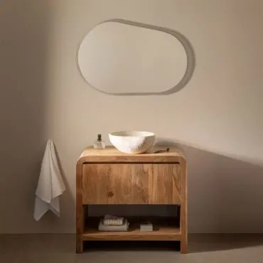 Conjunto De Móvel De Casa De Banho Em Madeira Vacry Castanho Acácia & Irregular Em Cimento Branco ↔︎40 Cm Fedro - Sklum