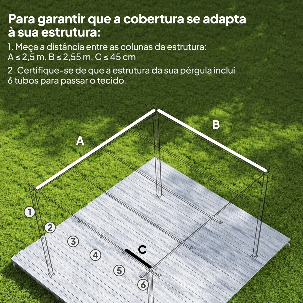 Cobertura para Teto Retrátil de 2,5x2,55 m para Pérgola 3x3 Tecido de Substituição com 10 Orifícios de Drenagem Castanho
