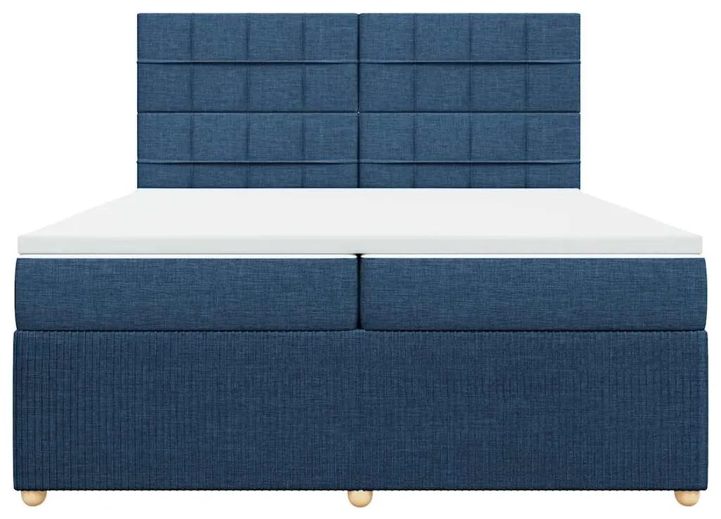 Cama com molas/colchão 200x200 cm tecido azul