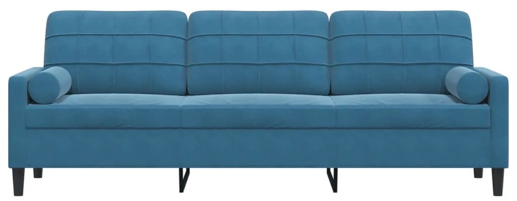 Sofá 3 lugares c/ almofadas decorativas 210 cm veludo azul