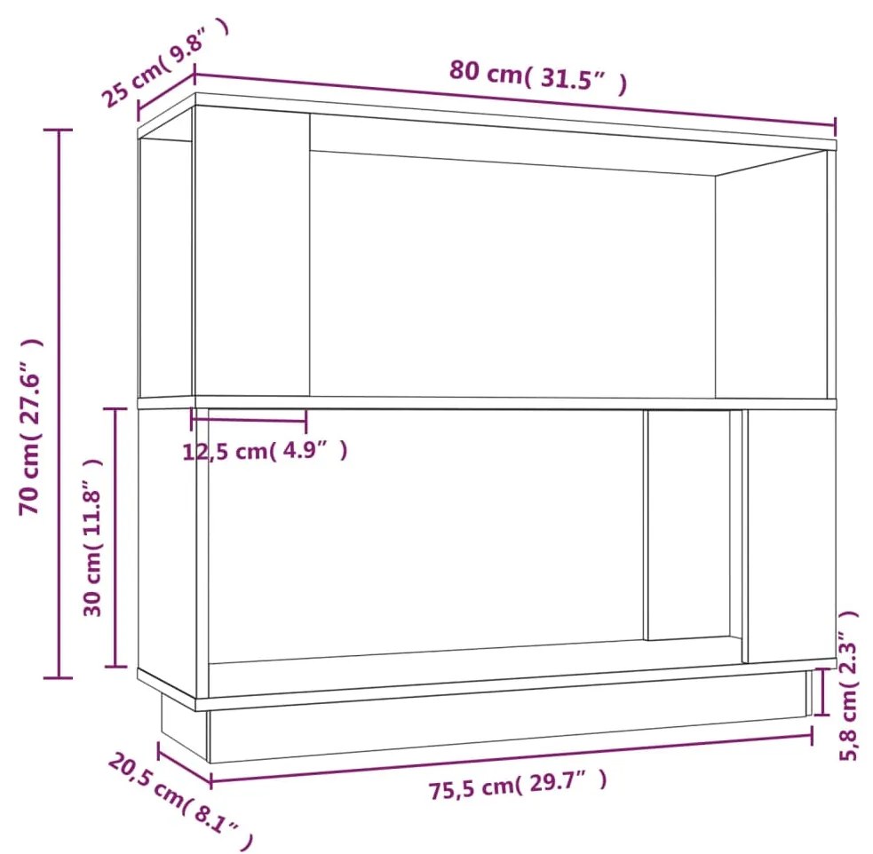 Estante/divisória 80x25x70 cm pinho maciço preto