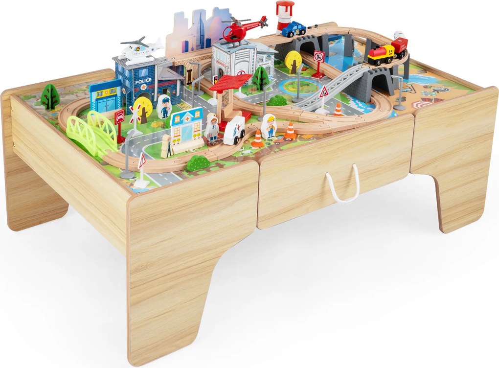 Mesa de Comboio para Crianças, 107 x 63 x 40 cm, Multifuncional 3 em 1, Natural