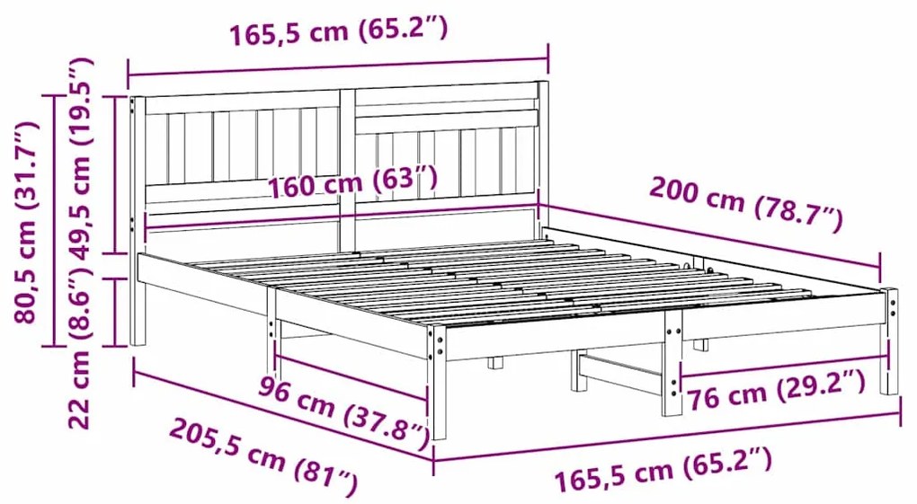 Estrutura da Cama com cabeceira Castanho 160 x 200 cm