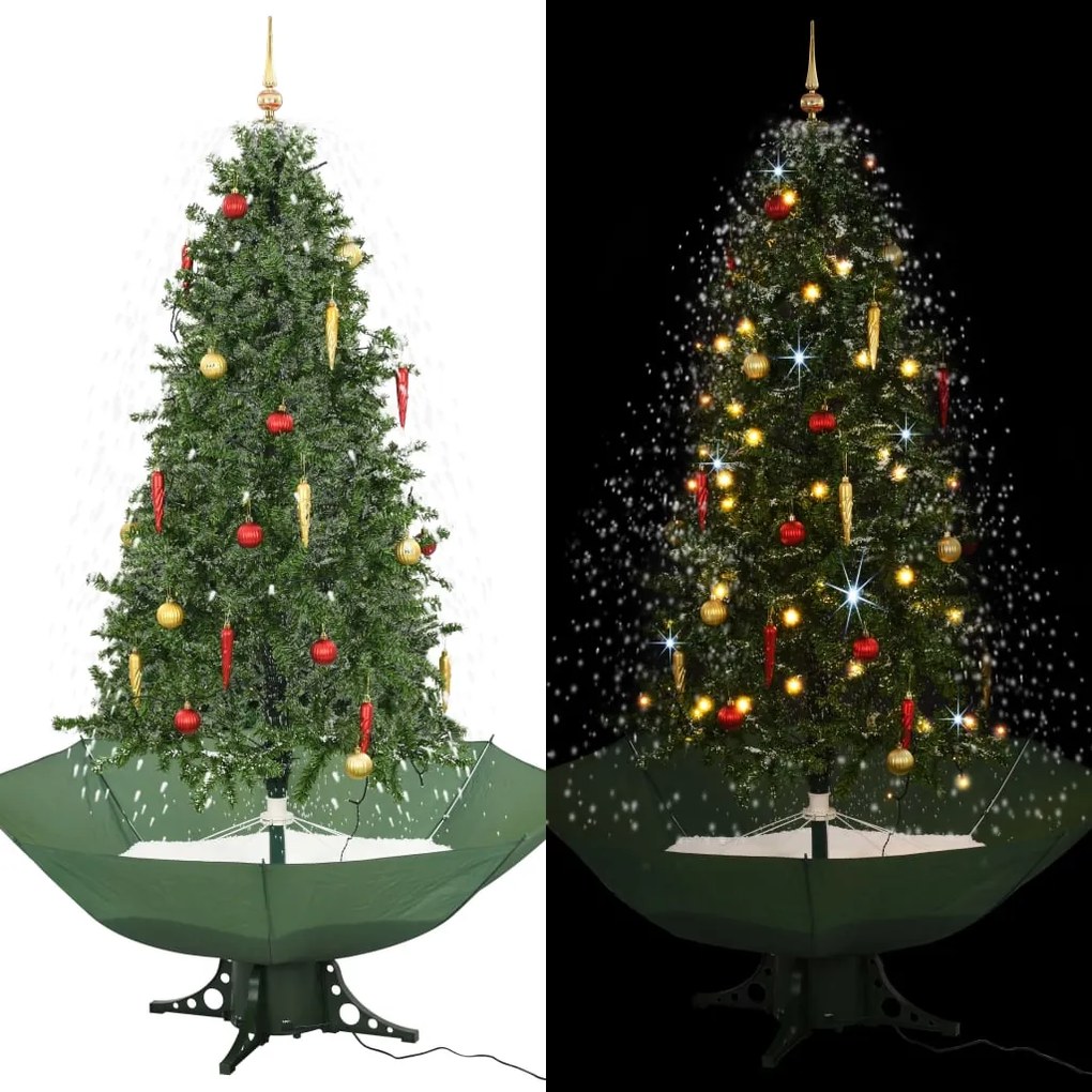 vidaXL Árvore de Natal com neve base formato guarda-chuva 190 cm verde