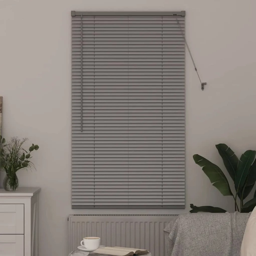 Persiana de Janela com cortinas Manual Prata 80 x 130 cm Alumínio