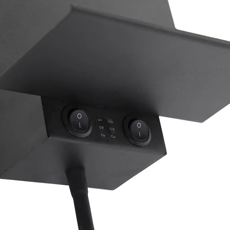 LED Candeeiro de parede moderno preto com USB e braço flexível - Flero Moderno